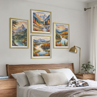 Set 4 slike u okviru Planinski krajolici s rijekom