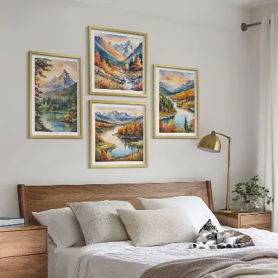 Planinski krajolici s rijekom set od 4 slike u okviru