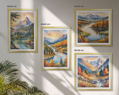 Set 4 slike u okviru Planinski krajolici s rijekom