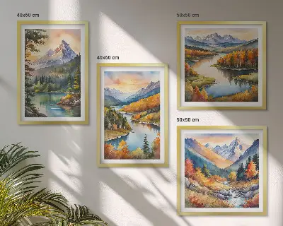 Planinski krajolici s rijekom set od 4 slike u okviru