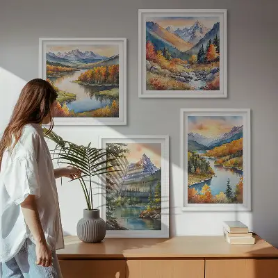 Planinski krajolici s rijekom set od 4 slike u okviru