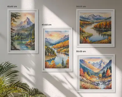 Planinski krajolici s rijekom set od 4 slike u okviru