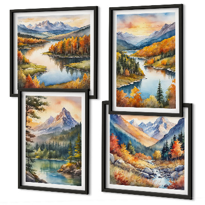 Set 4 slike u okviru Planinski krajolici s rijekom