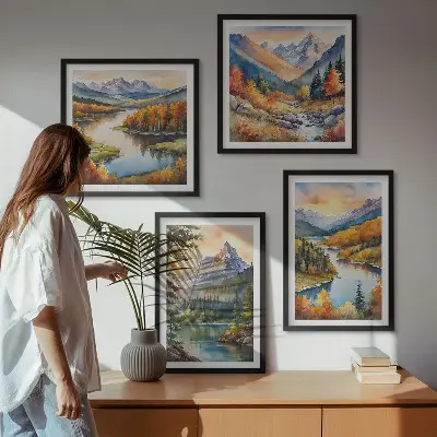Planinski krajolici s rijekom set od 4 slike u okviru