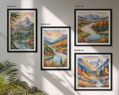 Planinski krajolici s rijekom set od 4 slike u okviru