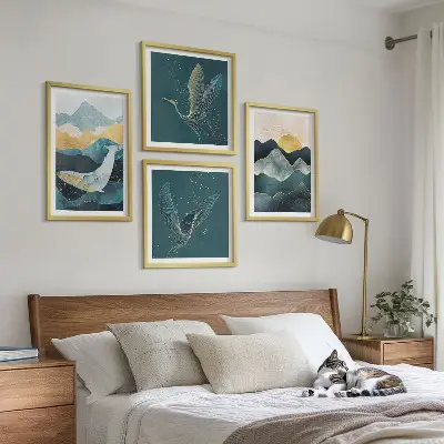 Komplet slika za spavaću sobu apstraktne planine sa ždralovima