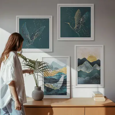 Komplet slika za spavaću sobu apstraktne planine sa ždralovima