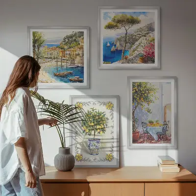 Komplet slika za spavaću sobu pogled na more s limunovim stablima