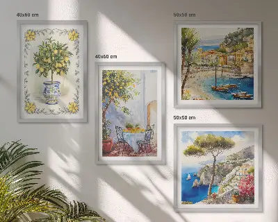 Komplet slika za spavaću sobu pogled na more s limunovim stablima