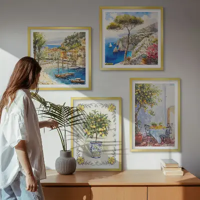 Komplet slika za spavaću sobu pogled na more s limunovim stablima