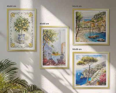 Komplet slika za spavaću sobu pogled na more s limunovim stablima