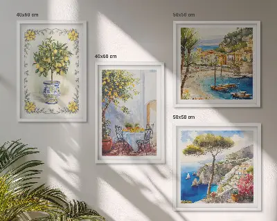 Komplet slika za spavaću sobu pogled na more s limunovim stablima