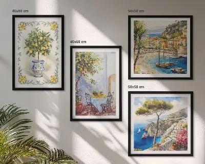 Komplet slika za spavaću sobu pogled na more s limunovim stablima