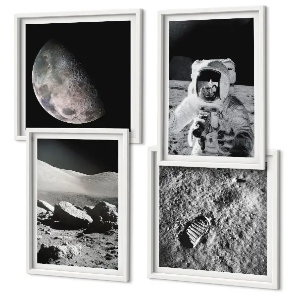 Otisak stopala astronauta na Mjesecu set od 4 slike u okviru