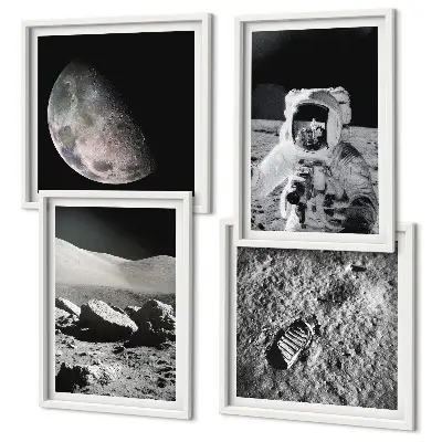 Otisak stopala astronauta na Mjesecu set od 4 slike u okviru