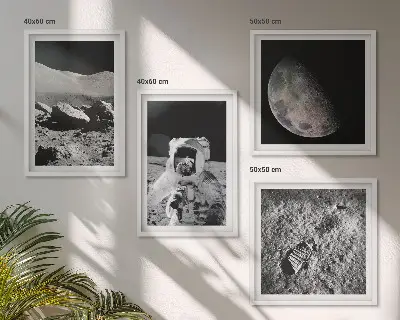 Otisak stopala astronauta na Mjesecu set od 4 slike u okviru