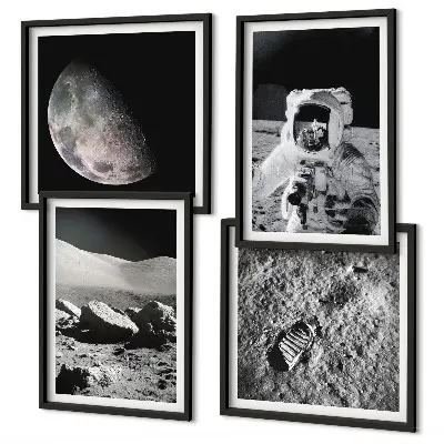 Otisak stopala astronauta na Mjesecu set od 4 slike u okviru