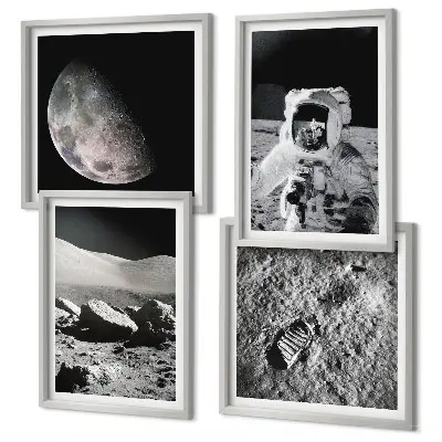 Otisak stopala astronauta na Mjesecu set od 4 slike u okviru