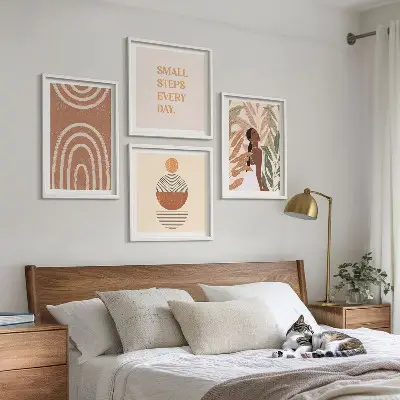 Komplet slika za spavaću sobu s elegantnim biljnim uzorcima i geometrijom