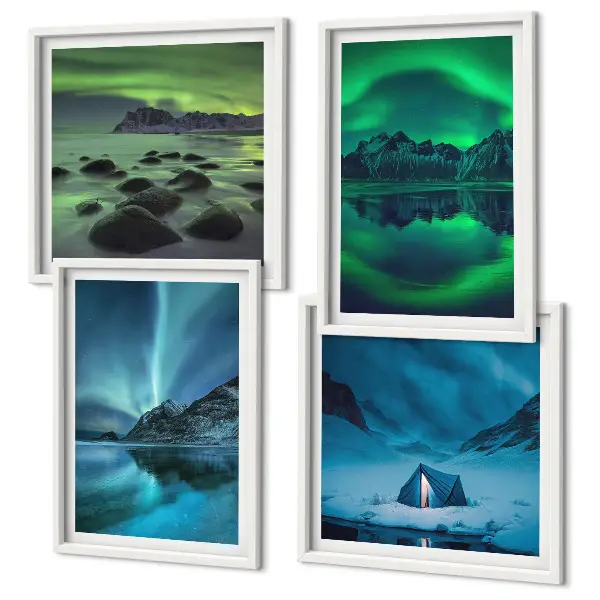 Zimski krajolik s aurorom set od 4 slike u okviru