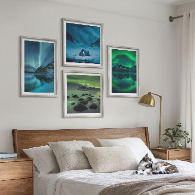 Set 4 slike u okviru Zimski krajolik s aurorom