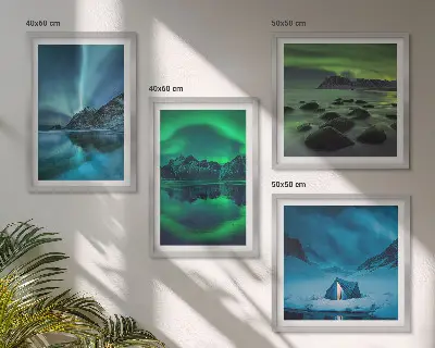 Zimski krajolik s aurorom set od 4 slike u okviru