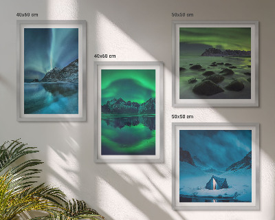 Set 4 slike u okviru Zimski krajolik s aurorom
