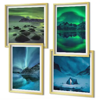 Zimski krajolik s aurorom set od 4 slike u okviru
