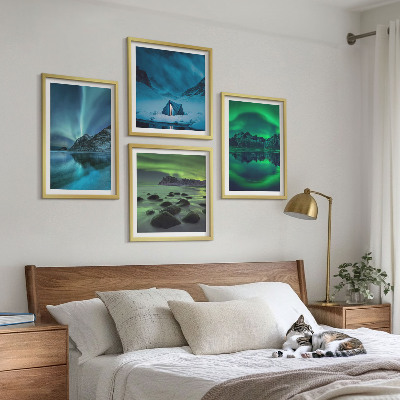 Set 4 slike u okviru Zimski krajolik s aurorom