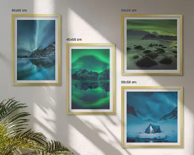 Zimski krajolik s aurorom set od 4 slike u okviru