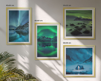 Set 4 slike u okviru Zimski krajolik s aurorom
