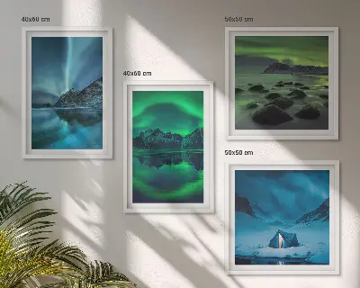 Zimski krajolik s aurorom set od 4 slike u okviru