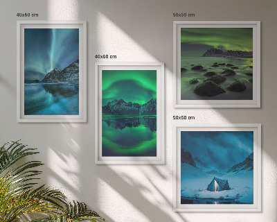 Set 4 slike u okviru Zimski krajolik s aurorom