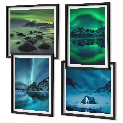Zimski krajolik s aurorom set od 4 slike u okviru