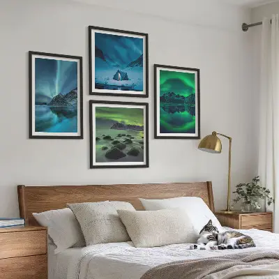 Zimski krajolik s aurorom set od 4 slike u okviru