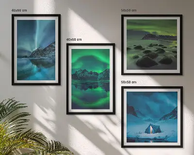 Zimski krajolik s aurorom set od 4 slike u okviru