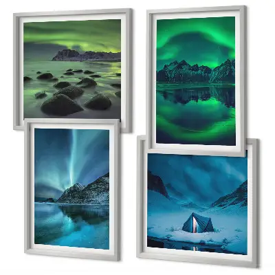 Zimski krajolik s aurorom set od 4 slike u okviru