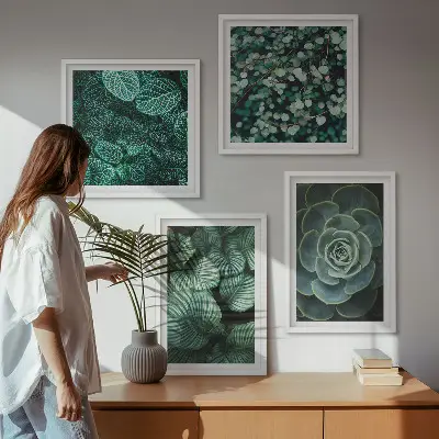 Set 4 slike s motivom zelenih sukulenta u okviru