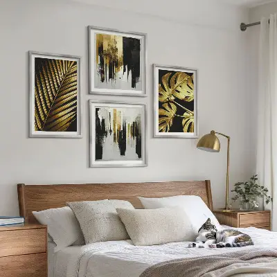 Dekorativni komplet zidnih slika sa apstraktnim motivom lišća palme monstera