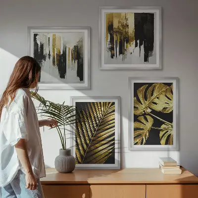 Dekorativni komplet zidnih slika sa apstraktnim motivom lišća palme monstera