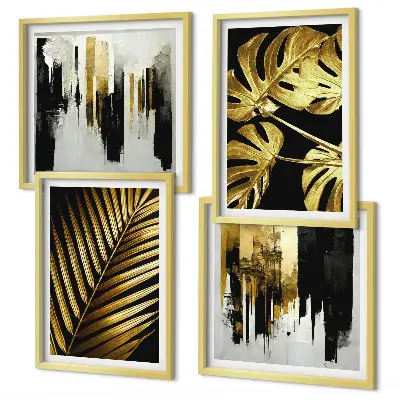 Dekorativni komplet zidnih slika sa apstraktnim motivom lišća palme monstera