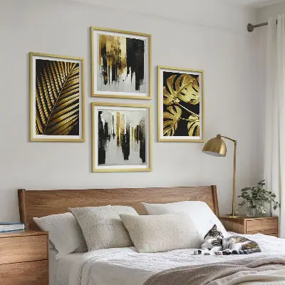 Dekorativni komplet zidnih slika sa apstraktnim motivom lišća palme monstera