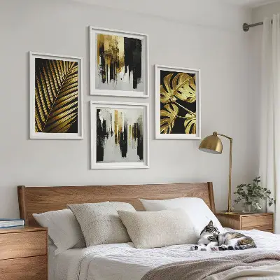 Dekorativni komplet zidnih slika sa apstraktnim motivom lišća palme monstera