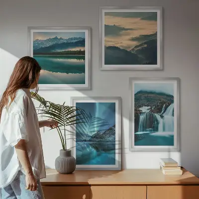 Zimski pejzaži slapovi aurora set od 4 slike u okviru