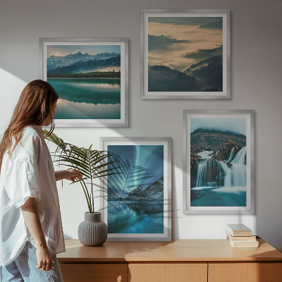 Set 4 slike u okviru Zimski pejzaži slapovi aurora