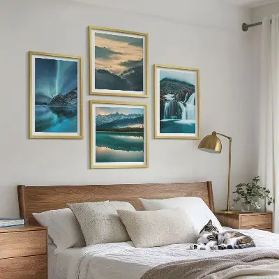 Zimski pejzaži slapovi aurora set od 4 slike u okviru