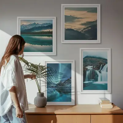 Zimski pejzaži slapovi aurora set od 4 slike u okviru