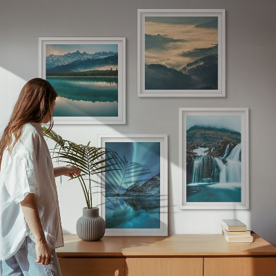 Set 4 slike u okviru Zimski pejzaži slapovi aurora