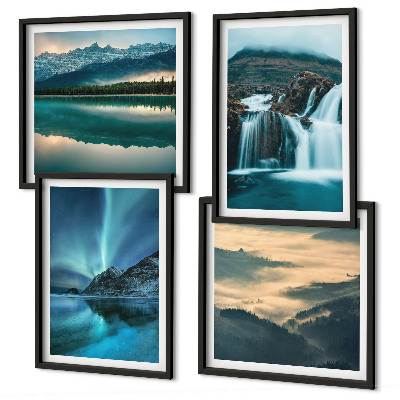 Set 4 slike u okviru Zimski pejzaži slapovi aurora