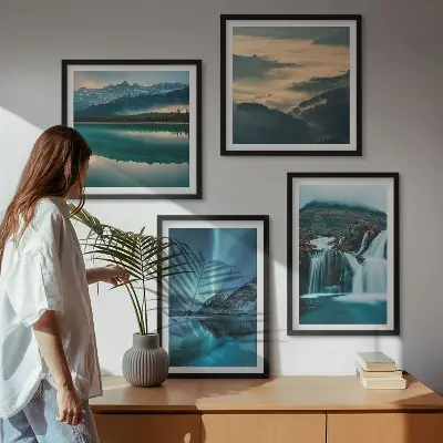 Zimski pejzaži slapovi aurora set od 4 slike u okviru